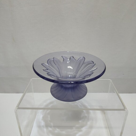 Viking Glass Co. Purple Art Deco Frosted Flower Pedestal Bowl Handmade USA VTG - Picture 2 of 9